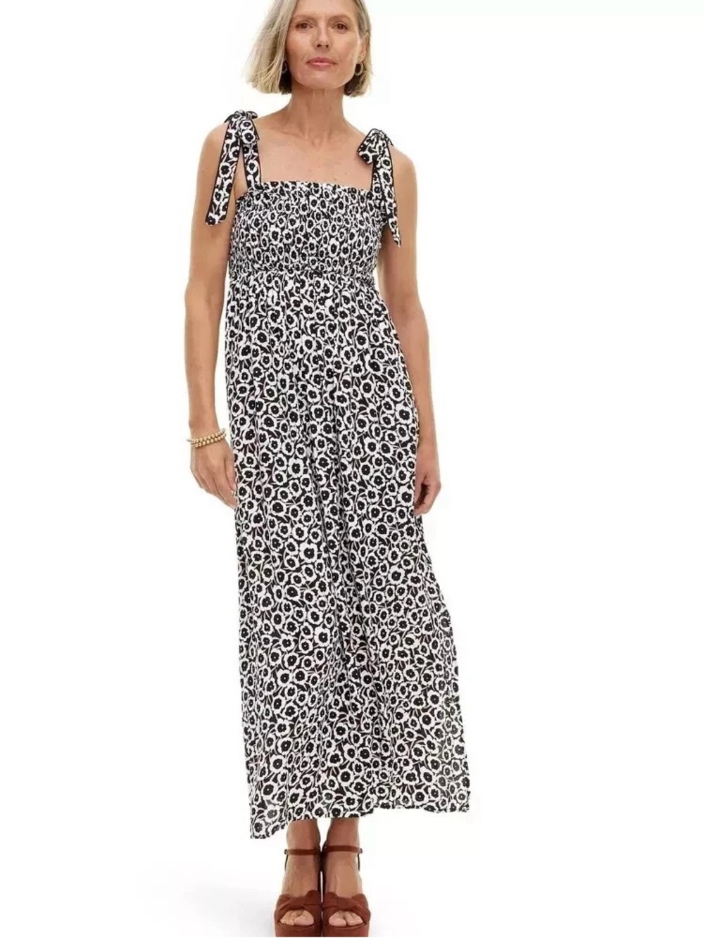 Diane Von Furstenberg for Target Smocked Tie Strap Neutral Poppy Dress
